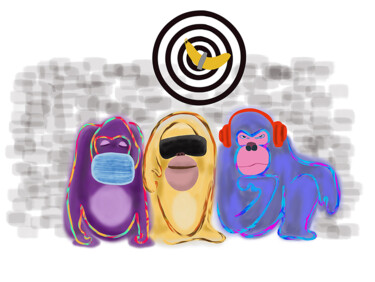 绘画 标题为“Three Wise Monkeis…” 由Lu Meng, 原创艺术品, 2D数字工作