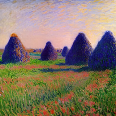 Painting titled "Haystacks retro" by Michael Cheung, Original Artwork, Acrylic Mounted on Wood Stretcher frame