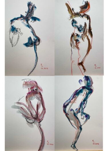 4 DESSINS FEMMES JE T'AIME 6 图画 标题为“4 DESSINS FEMMES JE…” 由Francoise Leblanc, 原创艺术品, 水彩