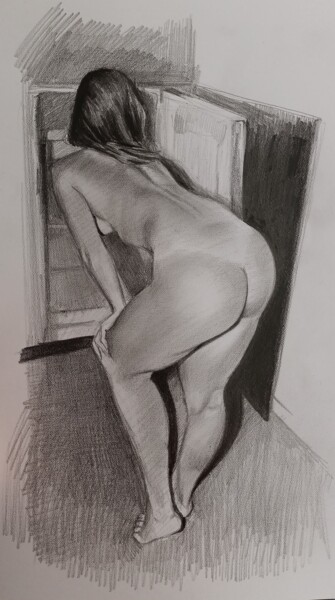 제목이 "Nü k"인 그림 Muzaffer Bulut로, 원작, 숯