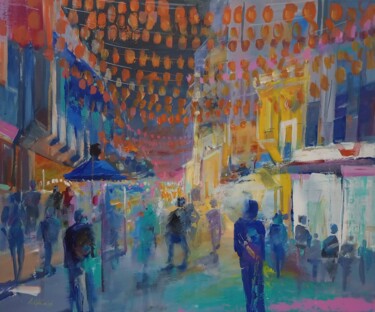 绘画 标题为“China Town (Red lan…” 由Alexandra Ghimisi, 原创艺术品, 丙烯