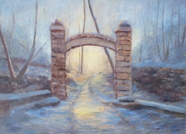 Painting titled "Winter garden" by Nadezhda Gellmundova, Original Artwork, Oil Mounted on Other rigid panel