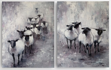 Diptych "Sheep" oil on canvas palette knife 제목이 "Diptych "Sheep" oil…"인 미술작품 Виктория Кернер로, 원작, 기름