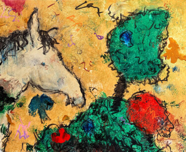绘画 标题为“Cheval aux yeux bleu” 由Claude-Yvan Conne, 原创艺术品, 丙烯 安装在木质担架架上