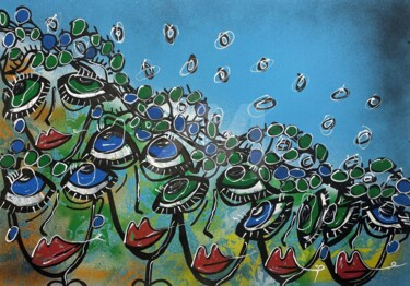 Картина под названием "Crowd" - Liu Lis, Подлинное произведение искусства, Рисунок распылителем краски