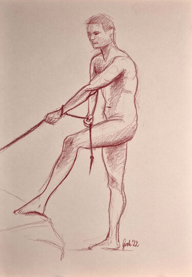 Männlicher Akt mit Seil Zeichnungen mit dem Titel "Männlicher Akt mit…" von Arne Groh, Original-Kunstwerk, Bleistift
