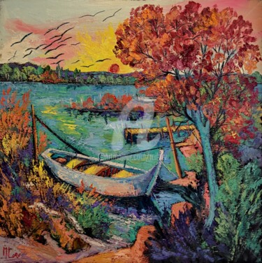 Pittura intitolato "L étang bleu" da Milorv, Opera d'arte originale, Olio