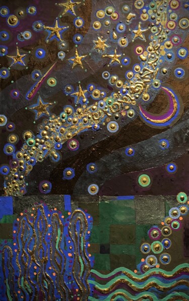 绘画 标题为“Starry Night” 由Chiori Ohnaka, 原创艺术品, 颜料 安装在木板上