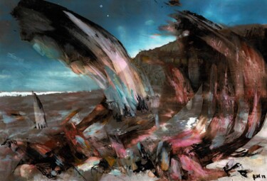 图画 标题为“The Wolf Hour” 由Friedrich Zettl, 原创艺术品, 墨 安装在纸板上