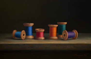 Painting titled "Cotton bobbins (24x…" by Gevorg Sinanyan, Original Artwork, Oil Mounted on Wood Stretcher frame
