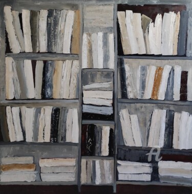 Painting titled "Les manuscrits" by Sophie Dumont, Original Artwork, Oil Mounted on Wood Stretcher frame