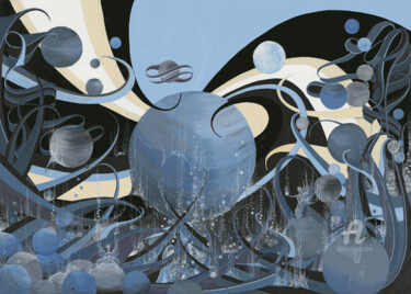 Schilderij getiteld "Water Worlds" door Joanna Levesley, Origineel Kunstwerk, Acryl