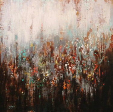 Ζωγραφική με τίτλο "urban Forest 14" από Chin H Shin, Αυθεντικά έργα τέχνης, Λάδι Τοποθετήθηκε στο Ξύλινο φορείο σκελετό
