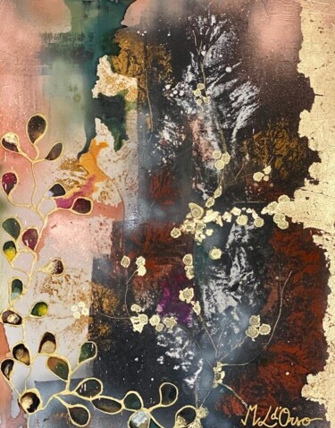 Painting titled "Golden Beads" by Marie-Laure D'Orso, Original Artwork, Acrylic Mounted on Wood Stretcher frame