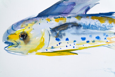 Mahi-mahi fish - colorful watercolor, marine inhabitants Painting titled "Mahi-mahi fish - co…" by Dina Aseeva, Original Artwork, Watercolor