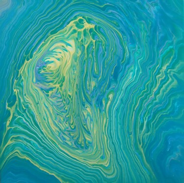 Painting titled "Yellow-green fantasy" by Lana Vereshchagina, Original Artwork, Acrylic Mounted on Wood Stretcher frame