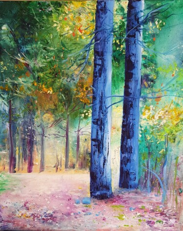 绘画 标题为“Les arbres bleus” 由Roselyne Rollant (Evarose), 原创艺术品, 丙烯 安装在木质担架架上