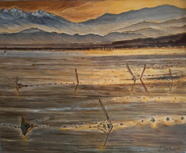Peinture intitulée "Les Etangs au couch…" par Jeanne-Marie Delbarre, Œuvre d'art originale, Huile Monté sur Châssis en bois