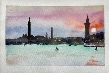 Картина под названием "Por de sol - Veneza" - Jaime Azedo, Подлинное произведение искусства, Акварель