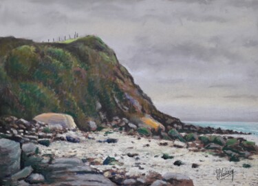 Peinture intitulée "Bord de mer à Ningl…" par Jean-Pierre Cousin, Œuvre d'art originale, Pastel