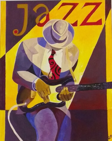 绘画 标题为“Jazz man à la guita…” 由Roselyne Quinchon/Creff, 原创艺术品, 丙烯