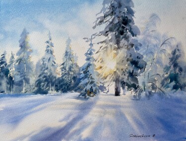 Winter forest in the sunlight #3 绘画 标题为“Winter forest in th…” 由Eugenia Gorbacheva, 原创艺术品, 水彩