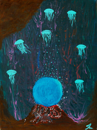 绘画 标题为“Orb of the Deep” 由Troy Wilson-Ripsom, 原创艺术品, 丙烯 安装在木质担架架上