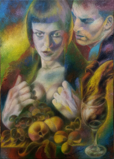 THE FLICKER OF WINE Ζωγραφική με τίτλο "THE FLICKER OF WINE" από Paola Imposimato, Αυθεντικά έργα τέχνης, Λάδι Τοποθετήθηκε στο Ξύλινο φορείο σκ…