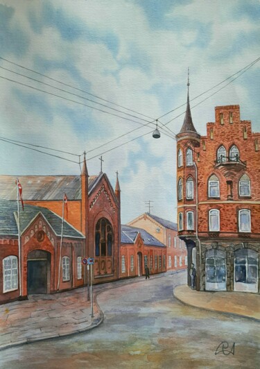Schilderij getiteld "Randers, old town" door Iryna Makhovska, Origineel Kunstwerk, Aquarel