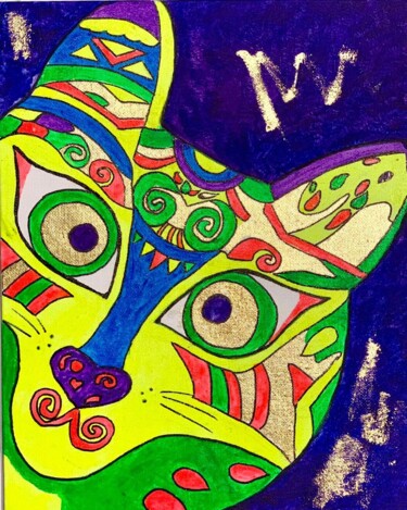 Ζωγραφική με τίτλο "Cat pop art 24 x 30" από Agarti Art, Αυθεντικά έργα τέχνης, Ακρυλικό