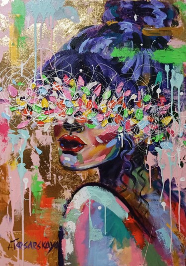 Harmony - colorful woman textured painting Pintura intitulada "Harmony - colorful…" por Aliaksandra Tsesarskaya, Obras de arte originais, Acrílico
