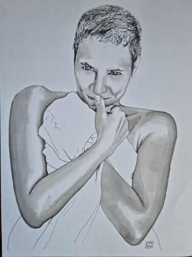 Drawing titled "Portrait de Tanguera" by Emmanuel Forgues, Original Artwork, Pencil