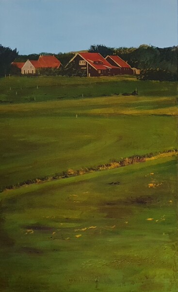 Schilderij getiteld "Terschelling houses" door Ans Van Der Linden, Origineel Kunstwerk, Acryl