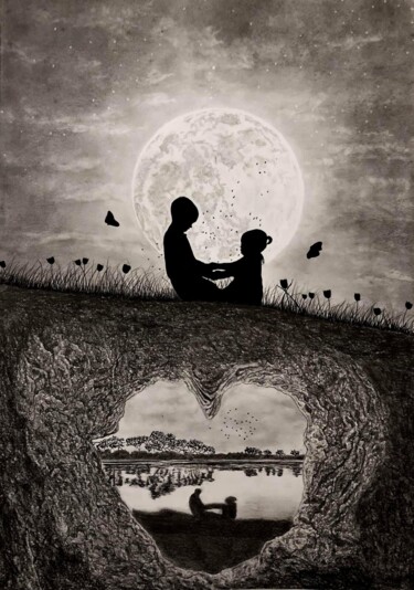 Rêveries Drawing titled "Rêveries" by Sandrine Piegay, Original Artwork, Graphite