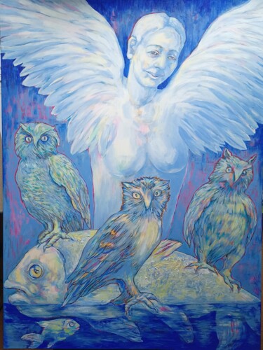 Painting titled "The Siren in Mourni…" by Julia Naurzalijeva, Original Artwork, Acrylic