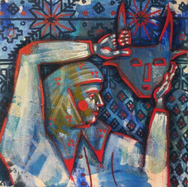 “Goat mask” small CHRISTMAS painting 绘画 标题为““Goat mask” small C…” 由Yuliia Chaika, 原创艺术品, 丙烯