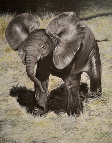 Elefantenwaise im Heu I Elephant 绘画 标题为“Elefantenwaise im H…” 由Anja Semling, 原创艺术品, 丙烯 安装在木质担架架上
