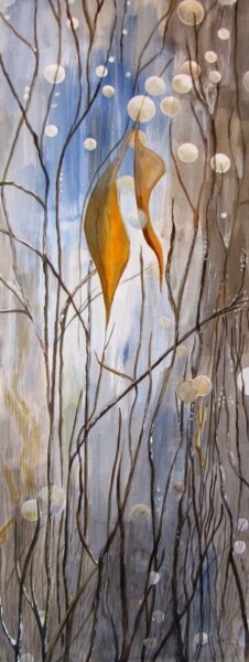 Painting titled ""Sous bois" sur pap…" by Eliane Robin, Original Artwork, Watercolor Mounted on Wood Stretcher frame