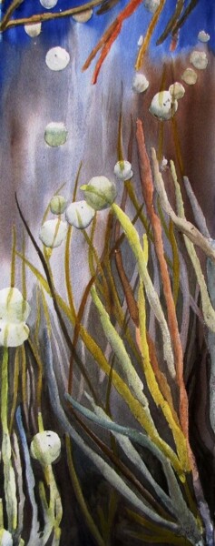 Painting titled ""Rosée" sur papier…" by Eliane Robin, Original Artwork, Watercolor Mounted on Wood Stretcher frame