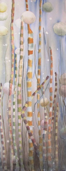 Painting titled "Algues sur papier A…" by Eliane Robin, Original Artwork, Watercolor Mounted on Wood Stretcher frame