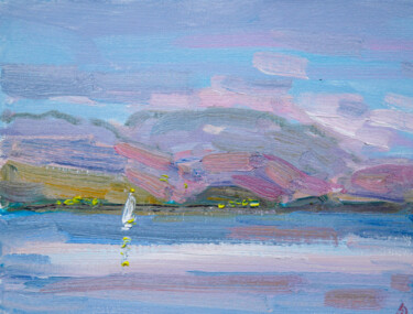 Winter evening - calm seascape, serenity sea view, harmony Картина под названием "Winter evening - ca…" - Dina Aseeva, Подлинное произведение искусства, Масло