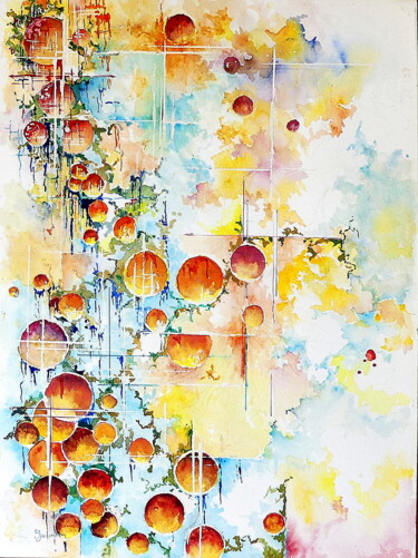 -Le chaos- Peinture intitulée "-Le chaos-" par Jean Jourdan, Œuvre d'art originale, Aquarelle Monté sur Châssis en bois