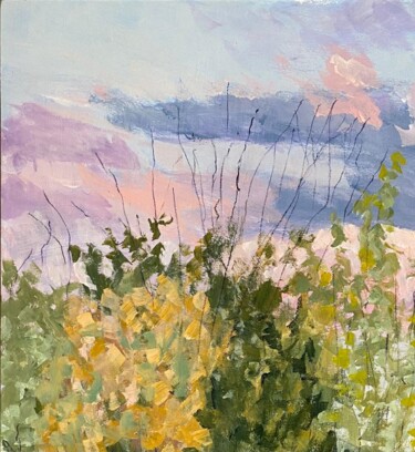 Painting titled "Autumn Trees and Sky" by Nikki Wheeler, Original Artwork, Acrylic Mounted on Wood Stretcher frame