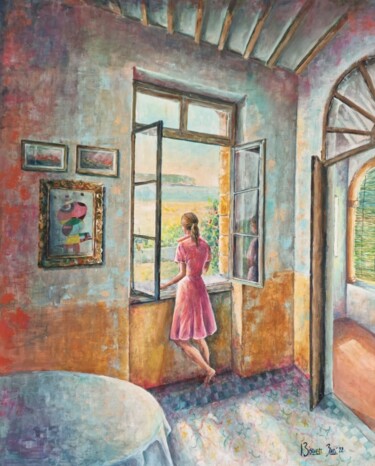 Schilderij getiteld "La chica de la vent…" door Joana Bisquert, Origineel Kunstwerk, Acryl