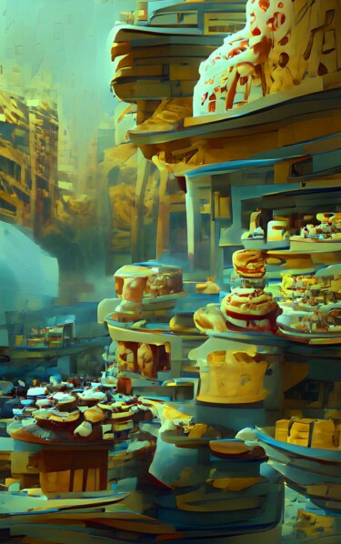 Digital Arts titled "BAKERY SHOP 8" by Mahesh Tolani, Original Artwork, Digital Painting