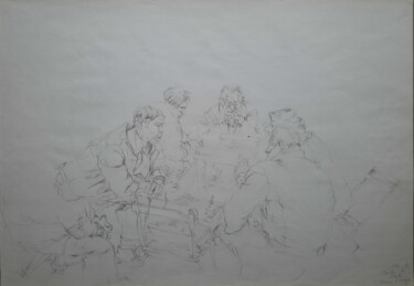 Dessin intitulée "Les joueurs d'échec" par Nathalie Gautier, Œuvre d'art originale, Crayon Monté sur Carton