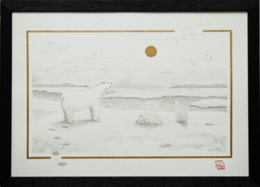 Painting titled "Ours polaires" by Nathalie Boyer, Original Artwork, Ink