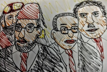 Dessin intitulée "Les leaders du mouv…" par Iheb Gharbi, Œuvre d'art originale, Marqueur