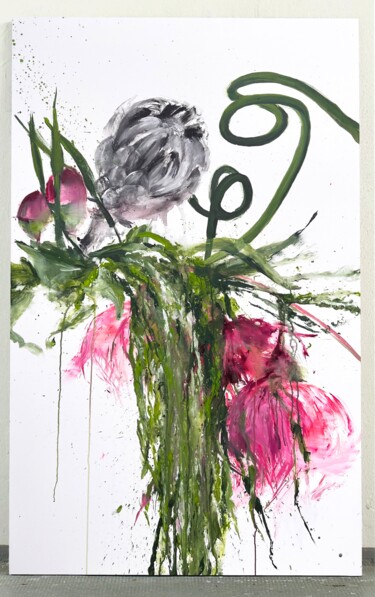 Schilderij getiteld "Pink flower 31" door Rosi Roys, Origineel Kunstwerk, Acryl