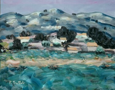 Painting titled "Hameau de Provence" by Florence Trottoli, Original Artwork, Acrylic Mounted on Wood Stretcher frame